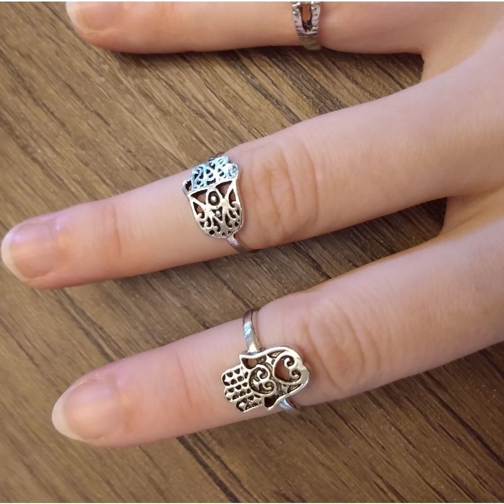 Three boho knuckle‎ Silver plated rings size 4 finger